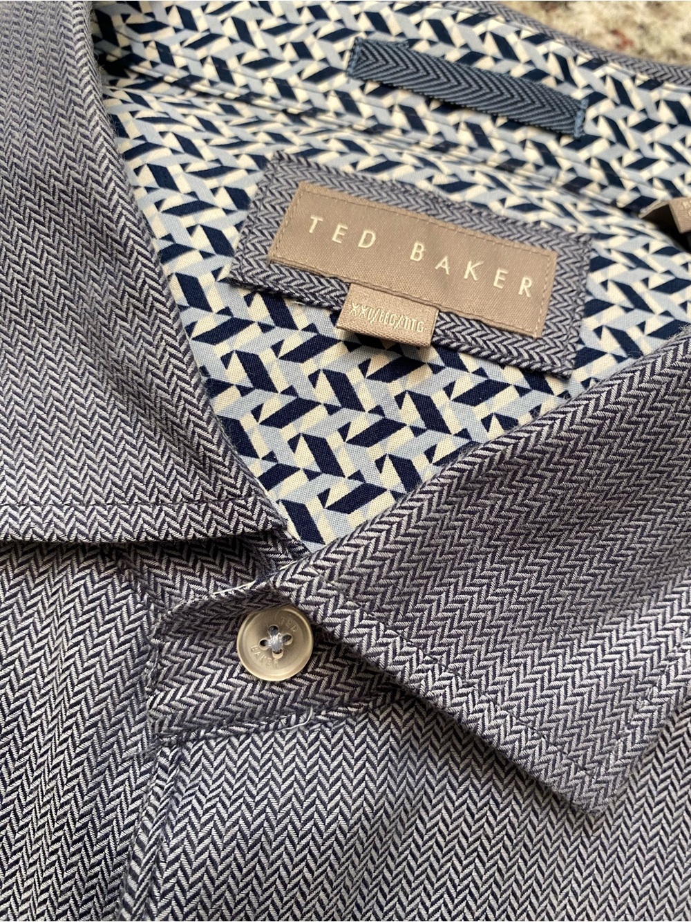 Ted Baker blue Herringbone men’s Shirt. XXL size. Brand NEW. BUNDLE AND SAVE